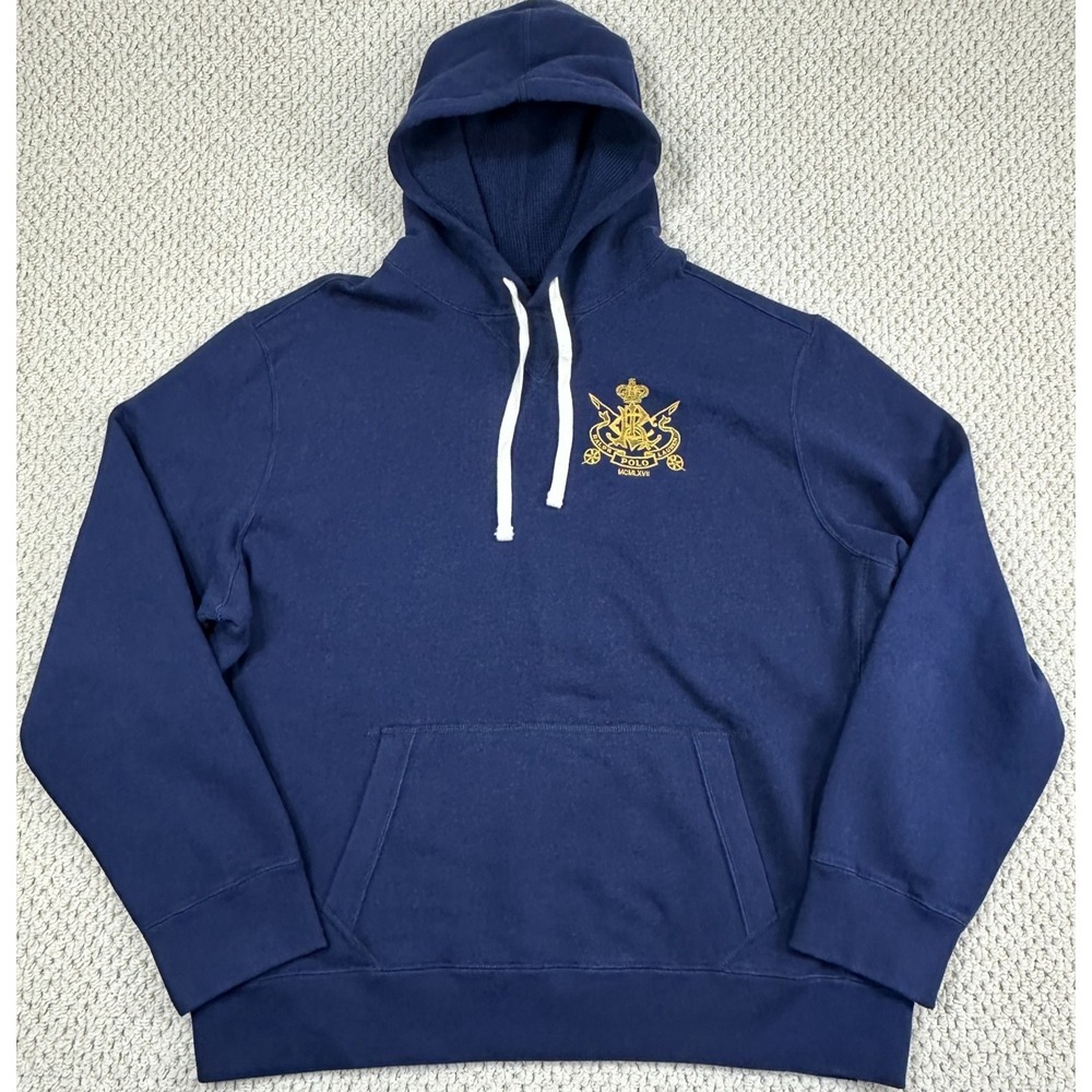 Vtg Polo Ralph Lauren Hoodie Mens 2XL Navy Crown Crest Heavyweight Thermal Hood